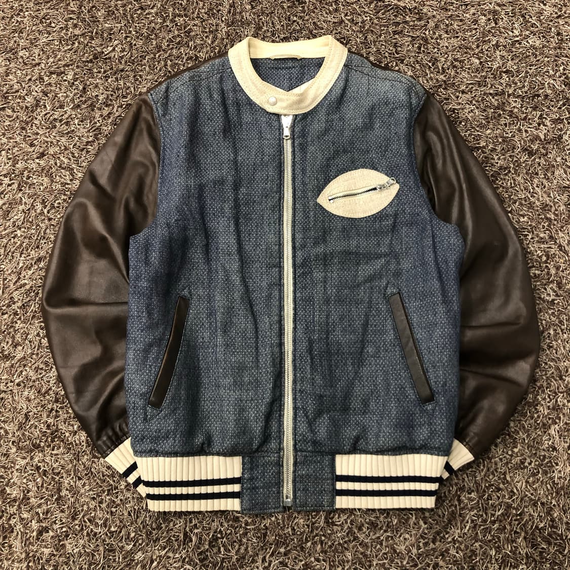 티아이포맨 레더암 양가죽 배색 블루종 자켓 상품이미지1