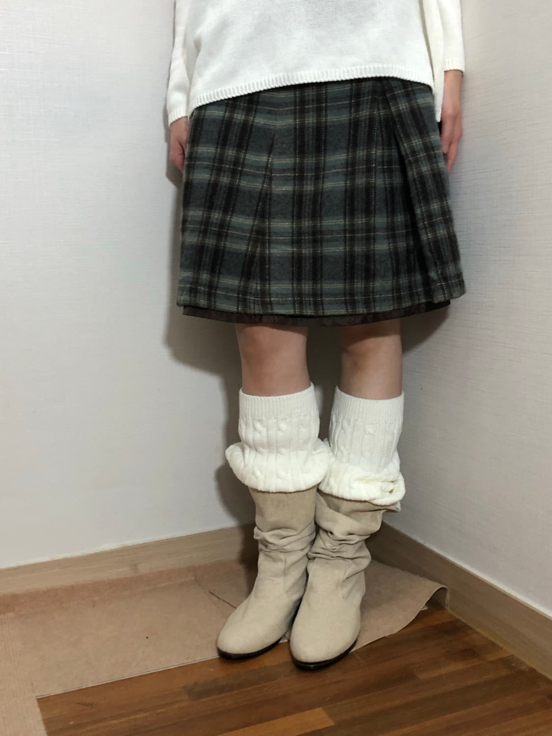 빈티지 그린 체크 울 미디 스커트 상품이미지7