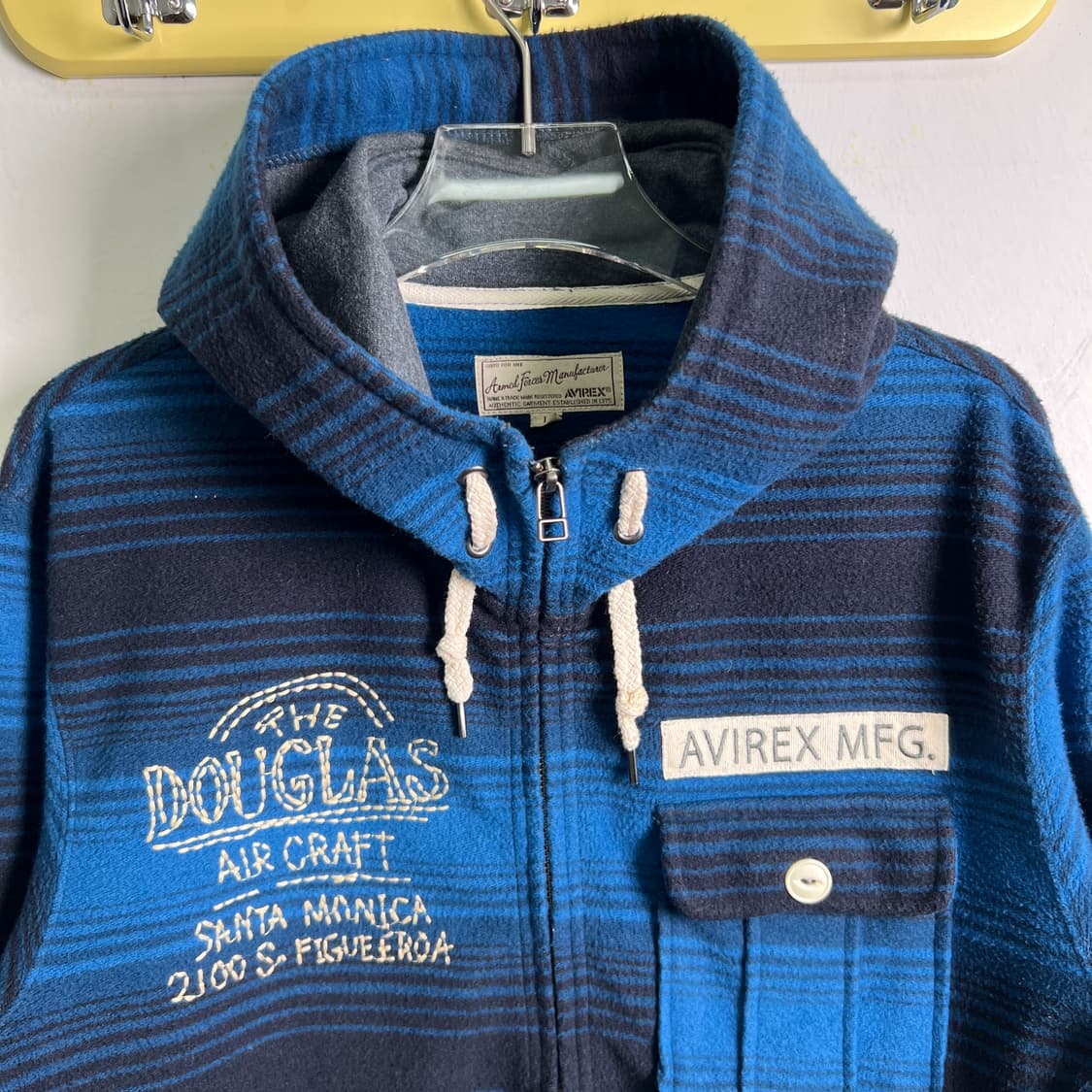 Avirex 아비렉스 블루 체크 패턴 후드집업 L 상품이미지4