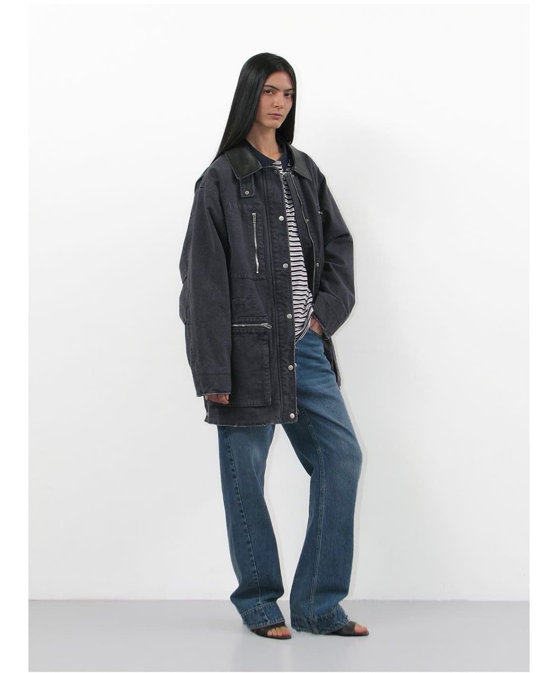 파르티멘토 우먼 워시드 데미지 코어 코트 차콜  상품이미지2