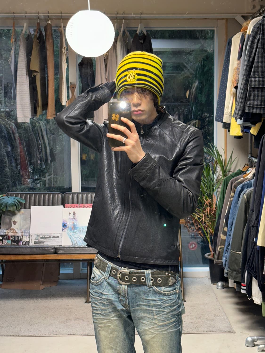 빈티지 카페레이서 쉽스킨 레더 자켓 상품이미지2