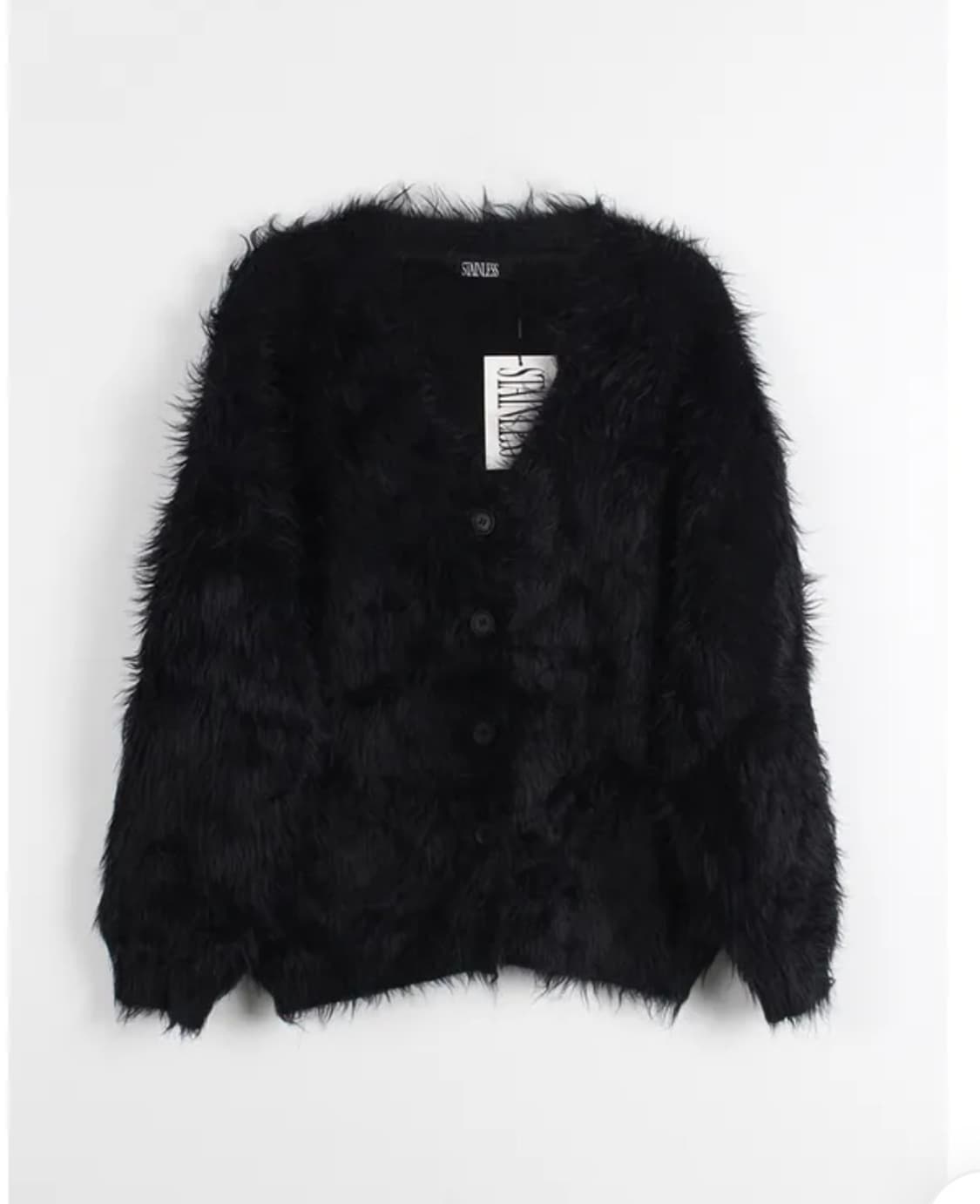 털 니트 오버핏 퍼 가디건 블랙 새상품 상품이미지2