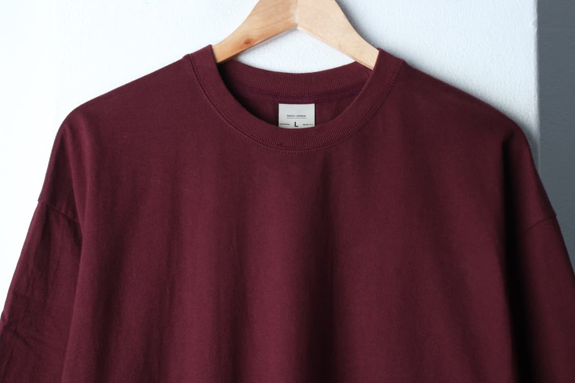 (L-2XL) 페플 반팔 티셔츠 오버핏 버건디 무지-H33514 상품이미지3
