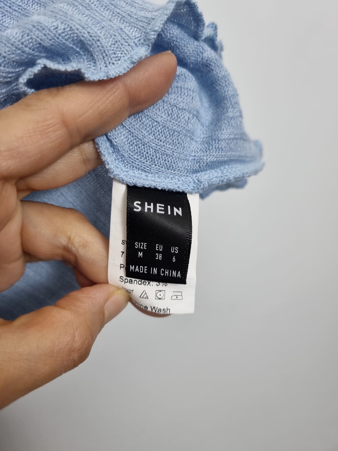 쉬인 라이트 블루  크롭 반팔 티  상품이미지5