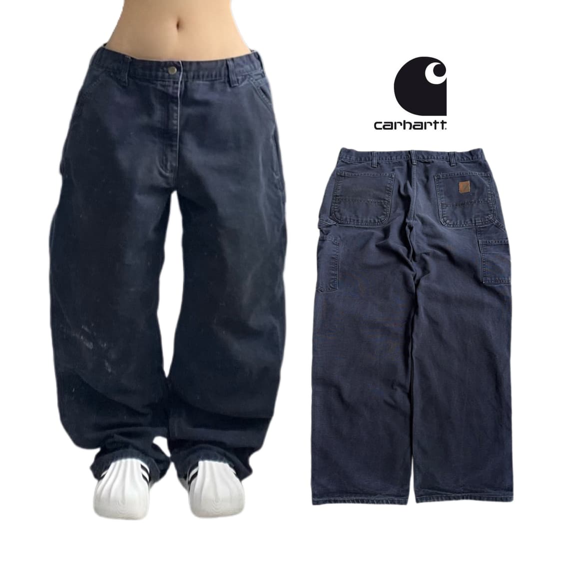 칼하트 OG 가죽패치 카펜터 덕캔버스 페이딩 와이드 워크팬츠 상품이미지1