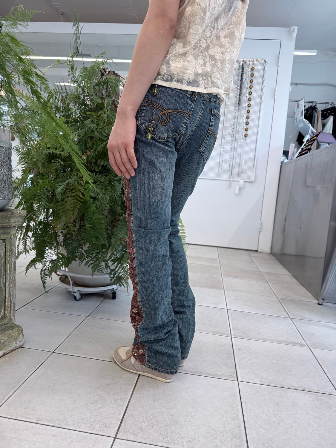 lace trim jeans 상품이미지4