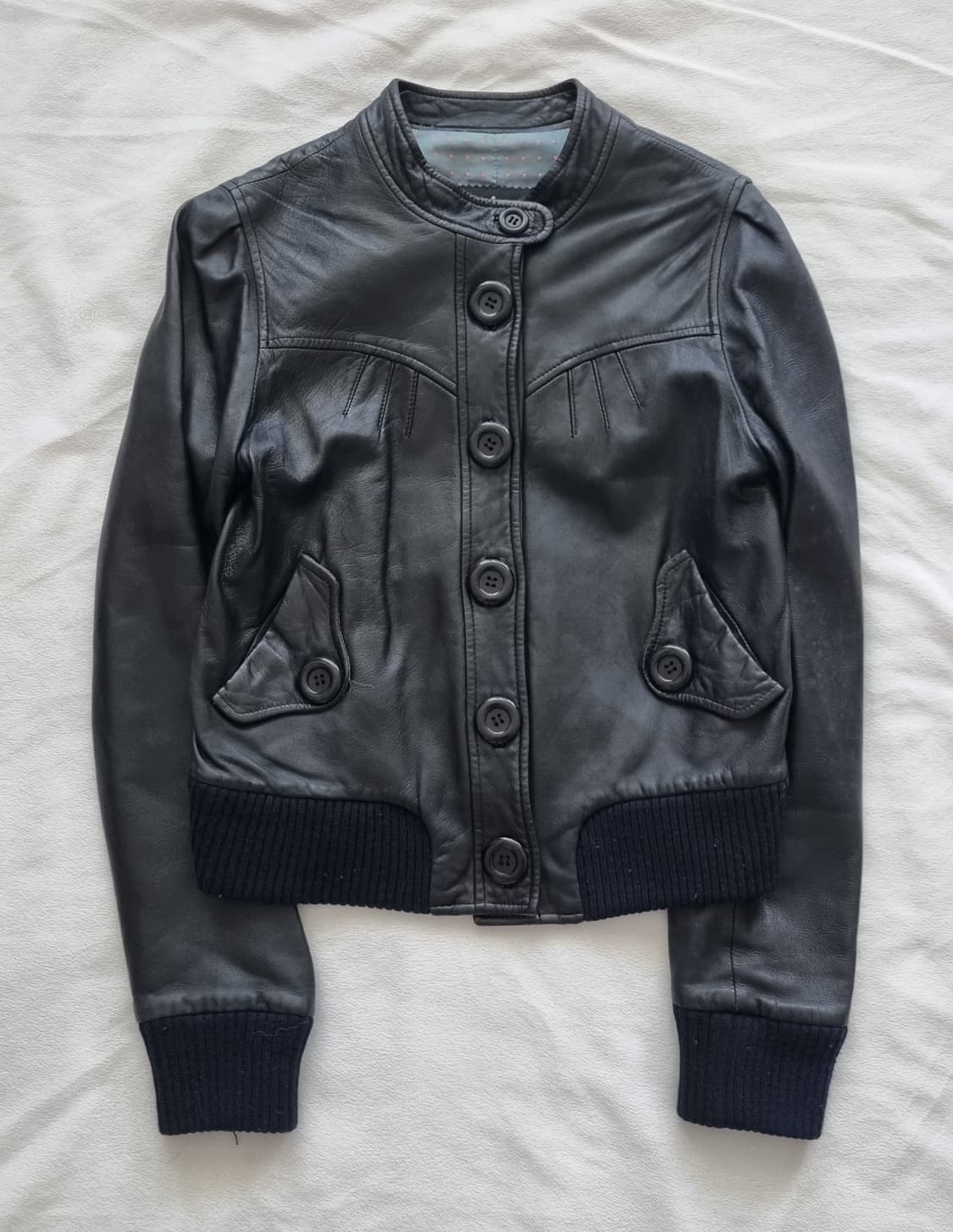 빈티지 블랙 단추 가죽 자켓 상품이미지1