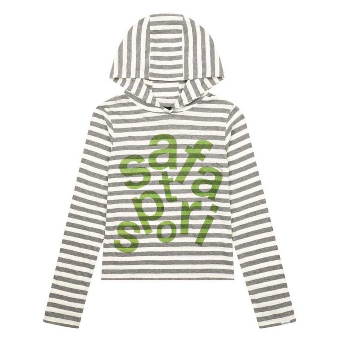 [2] 사파리스팟 1/2 티켓팅 스트라이프 보더 후디 그레이 후드 티셔츠 상품이미지1