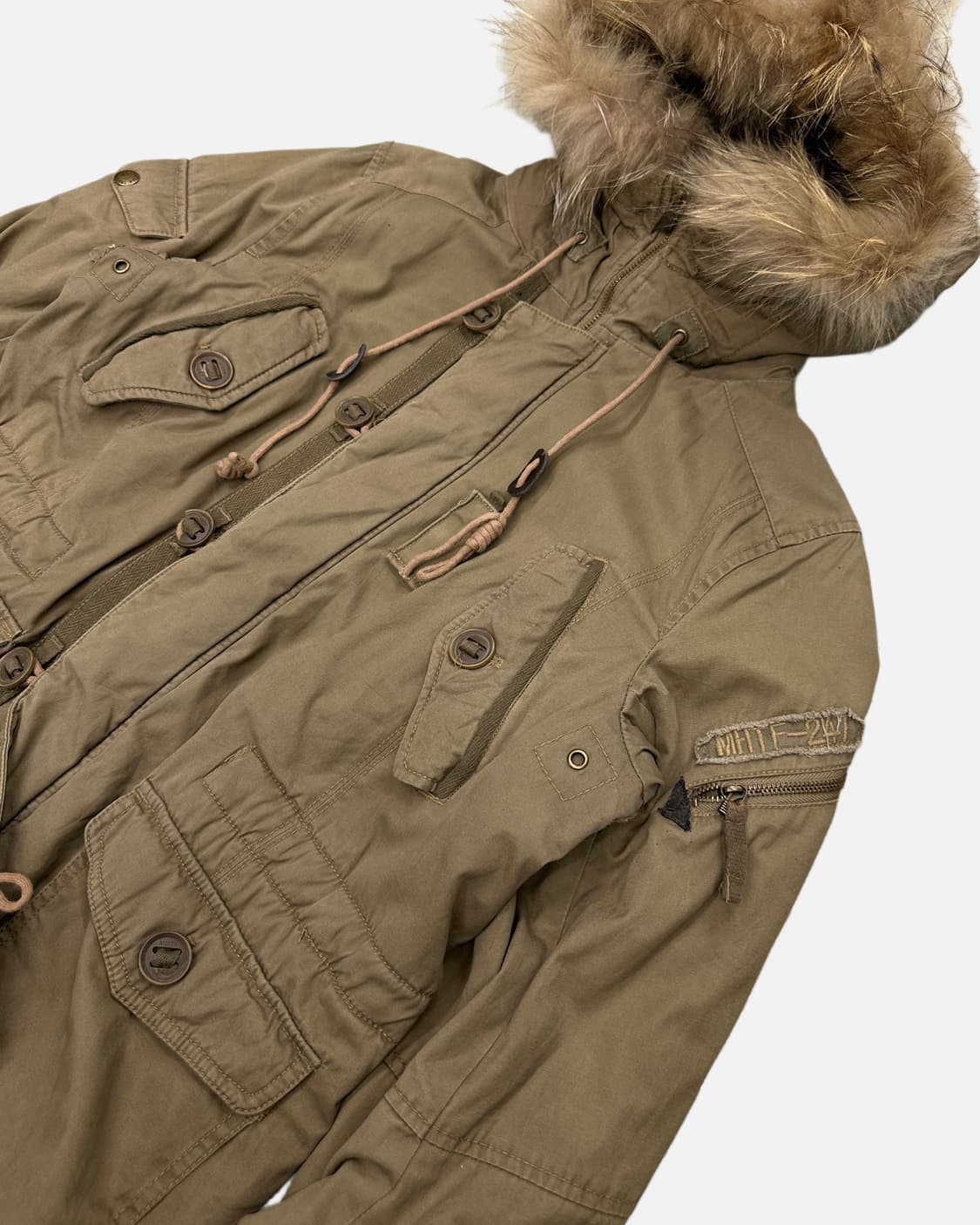 beige military fur hood parka 상품이미지4