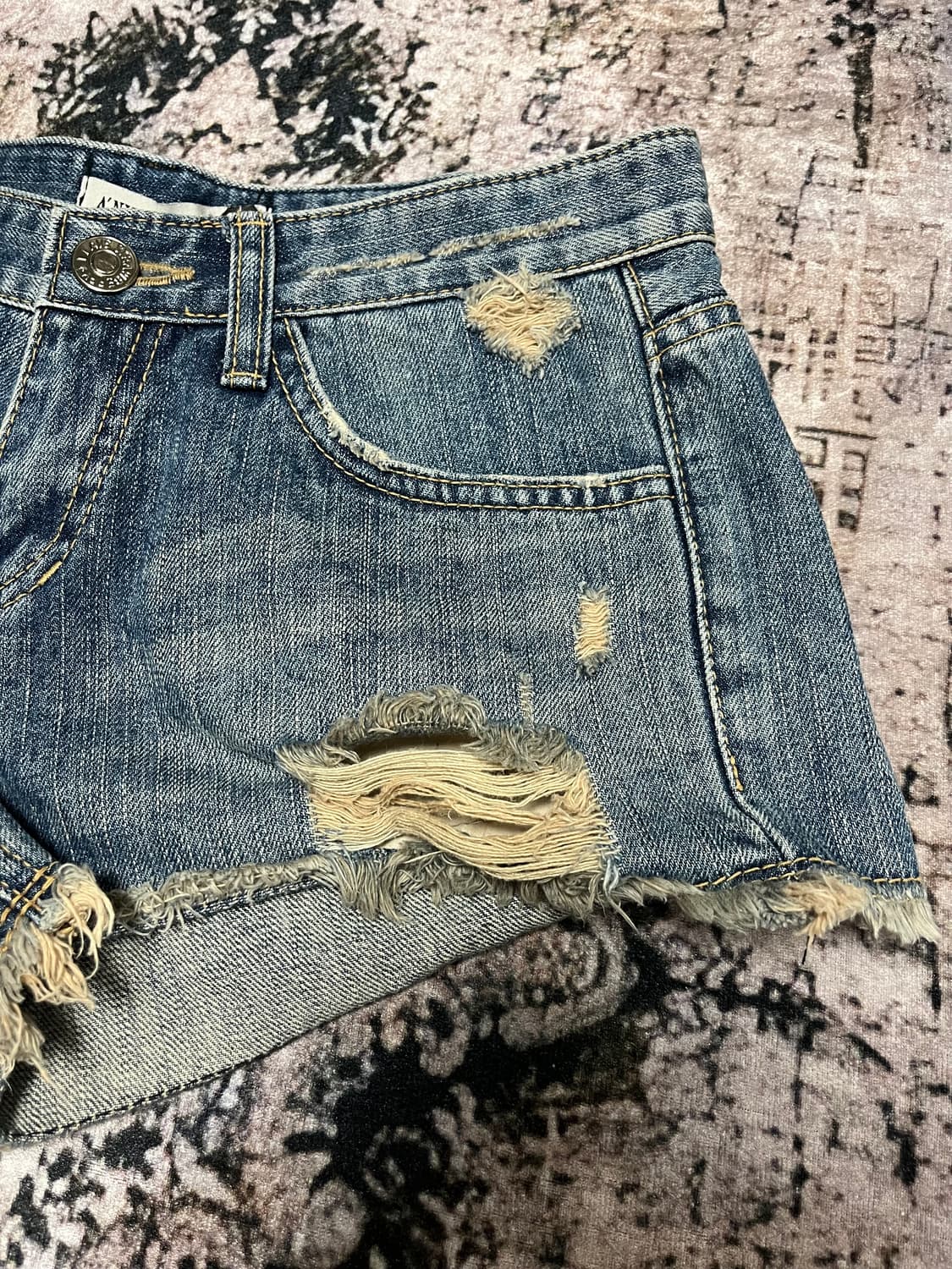 빈티지 워싱 데미지 데님 숏츠 스커트 L 상품이미지2