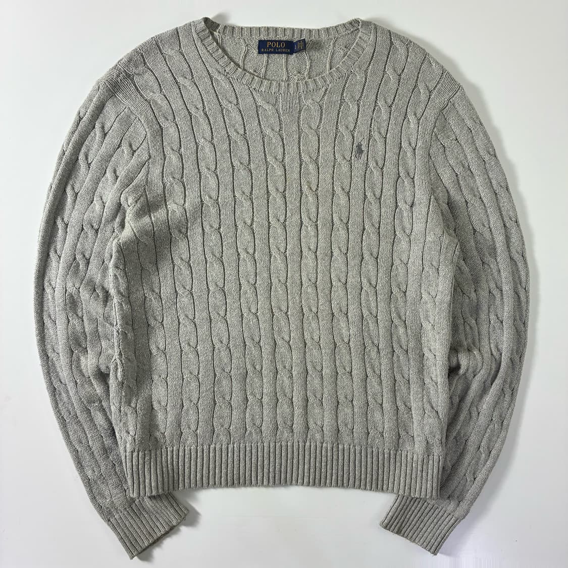 Polo  폴로 랄프로렌 자수 코튼 그레이 꽈배기 니트 상품이미지1
