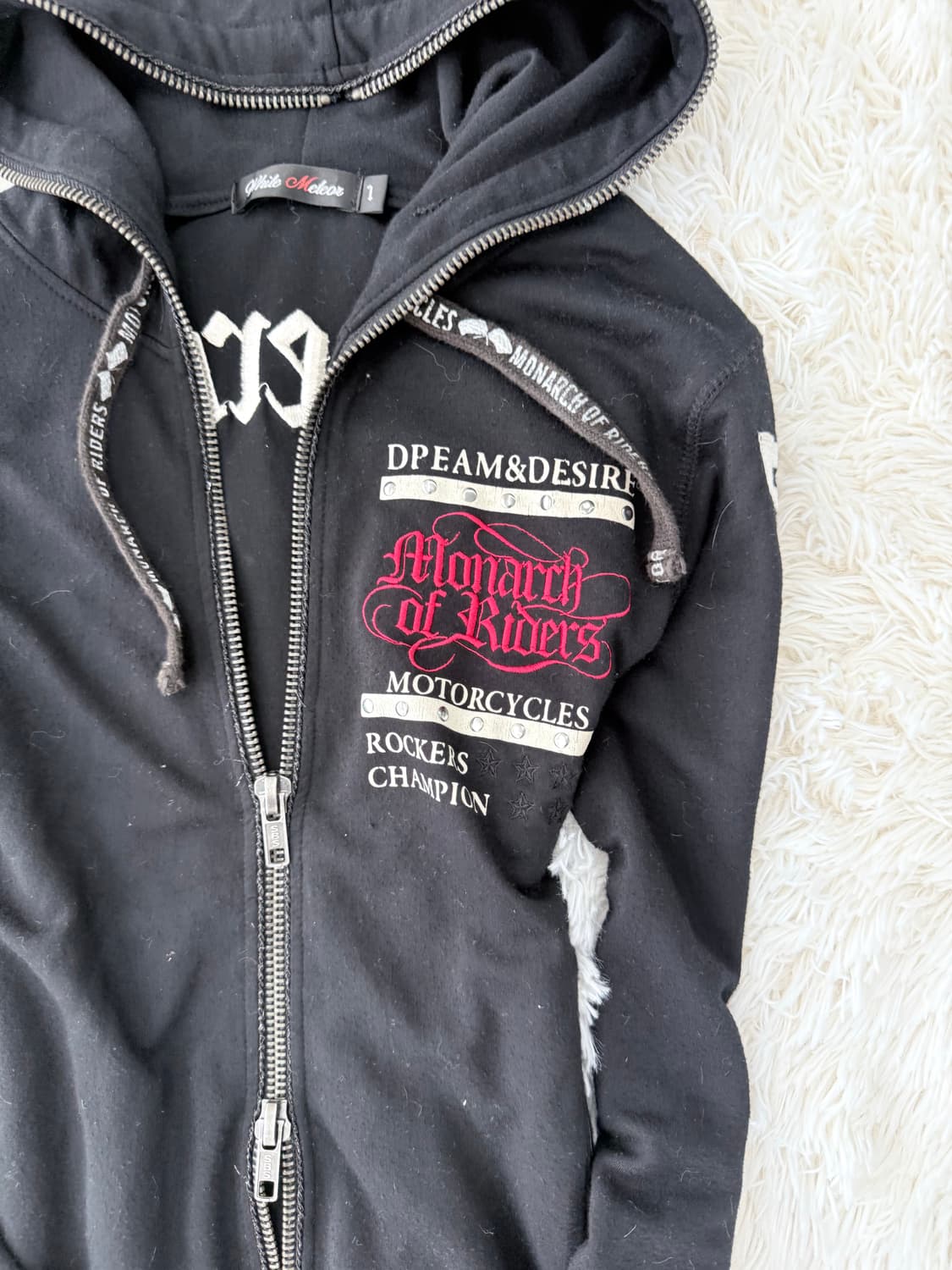 Y2K 펑크 레터링 스터드 투웨이 후드 집업 상품이미지2