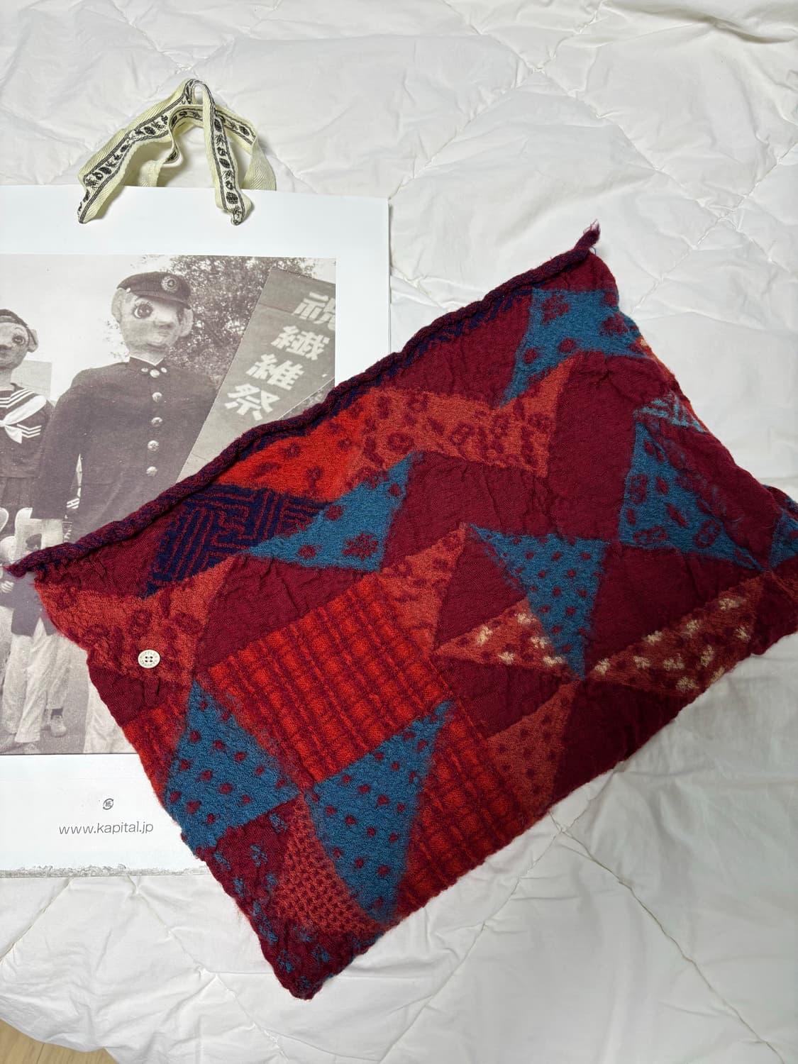 캐피탈 슈렁큰 울 인디고 스카프 레드 상품이미지1