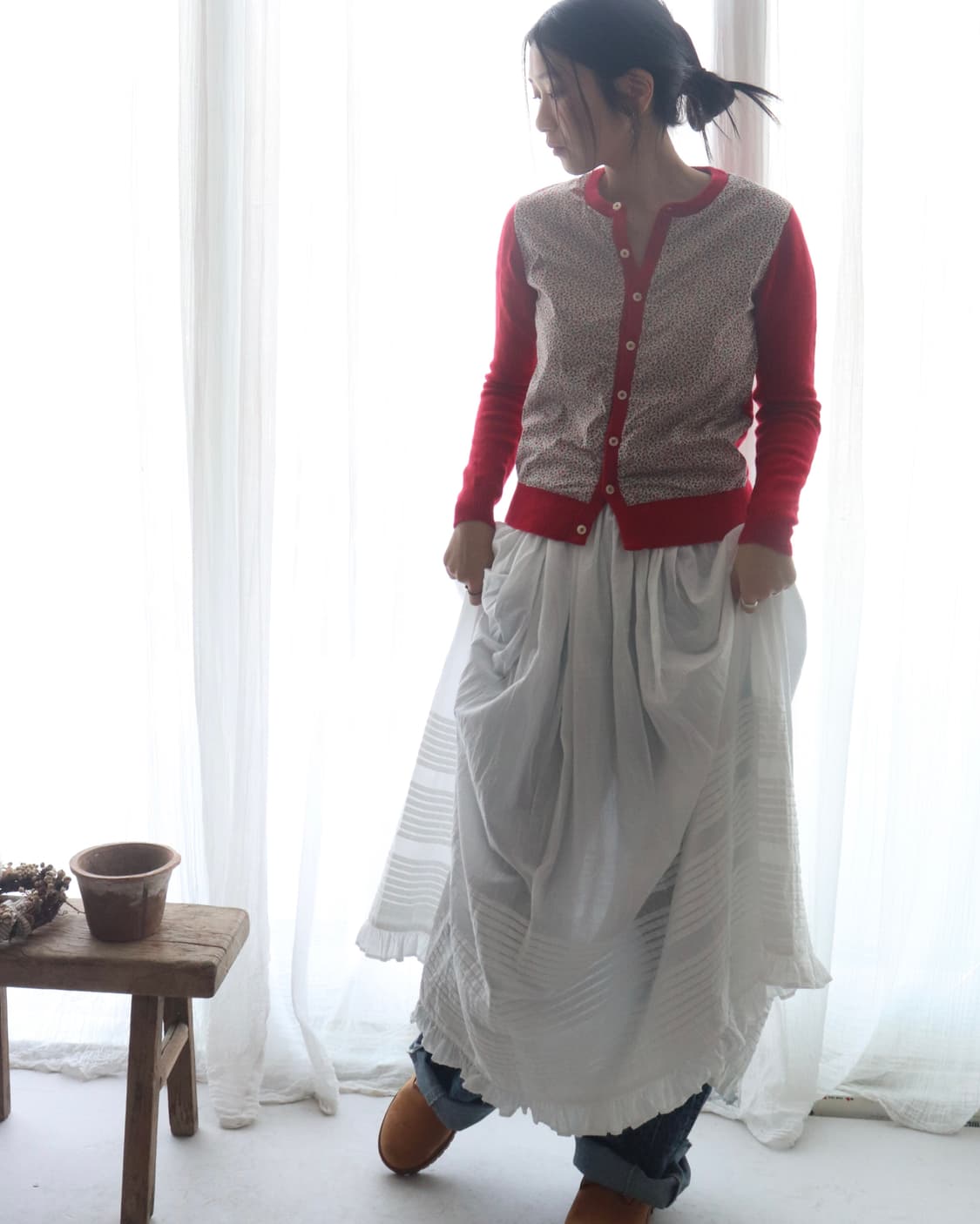 [Beams Boy] Liberty Floral Red Cardigan 상품이미지2