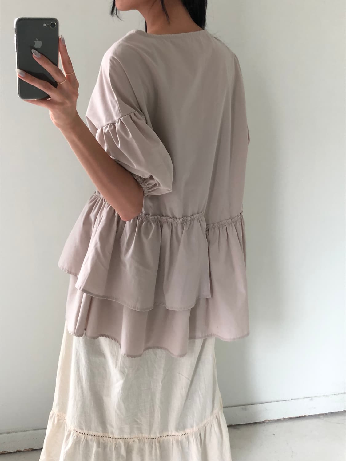 일본빈티지 언발 프릴 반팔 셔츠 상품이미지4