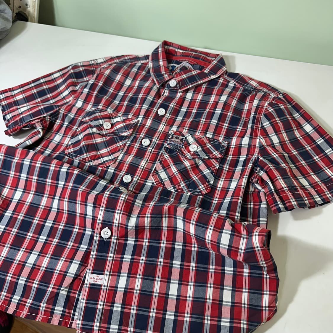 우먼L 슈퍼드라이 투포켓 써머코튼 체크 반팔셔츠 상품이미지3