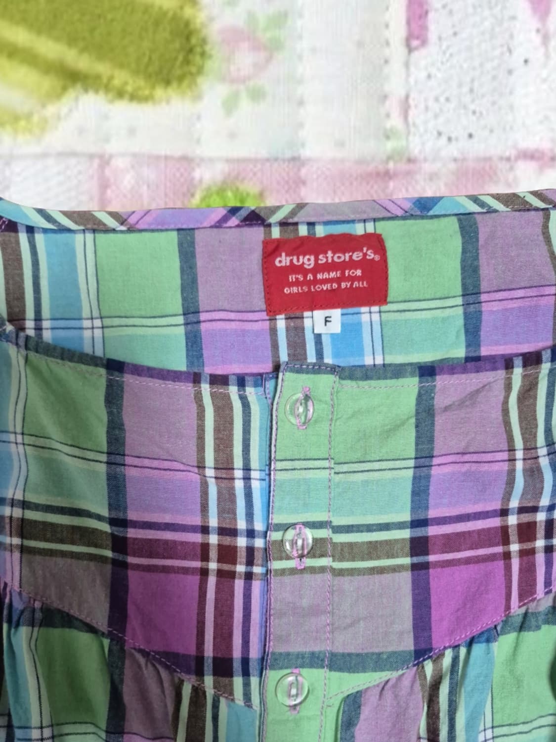 일본 빈티지 모리걸 드럭스토어 그라데이션 체크 블라우스 아오이유우 상품이미지3