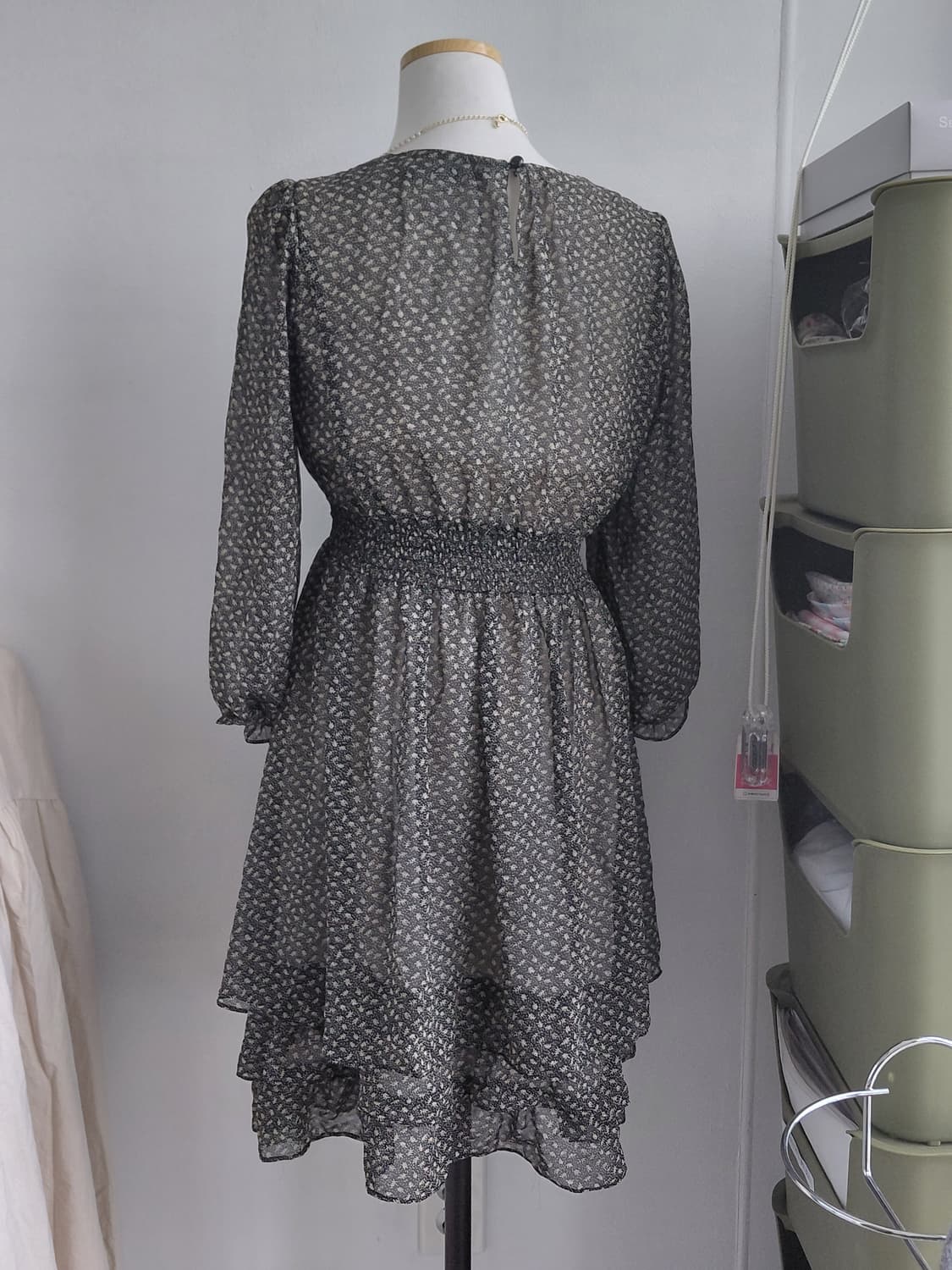 [빈티지] 시스루 플라워 롱원피스 블랙 쉬폰 상품이미지2