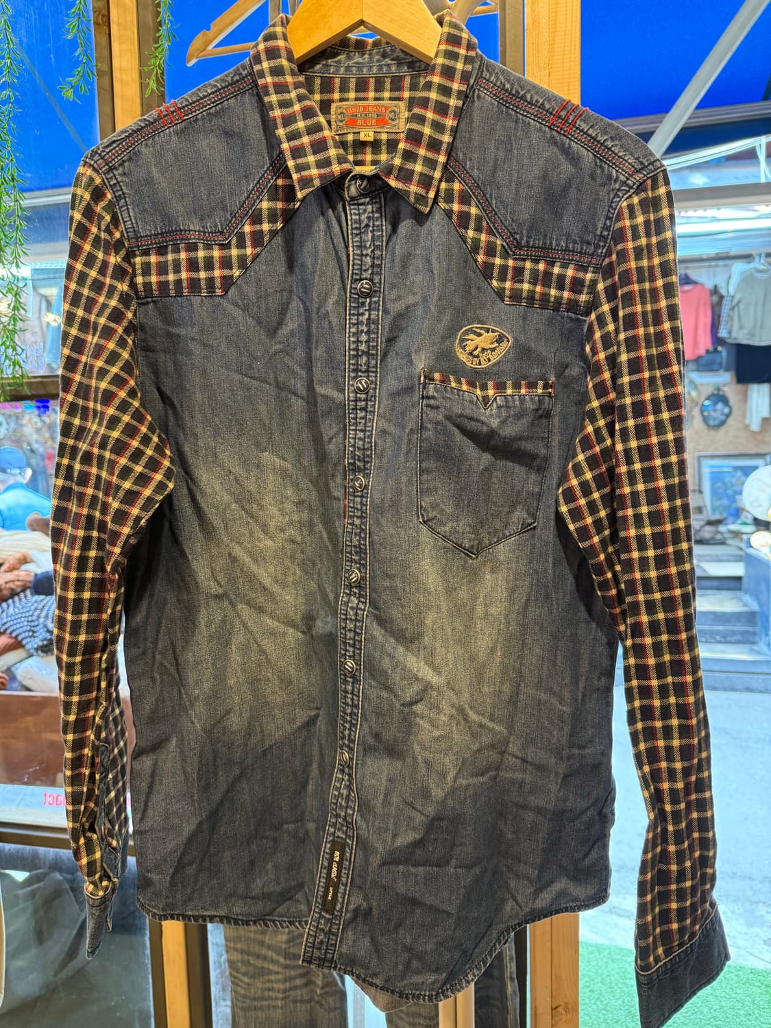 빈티지 중청 워싱 체크셔츠 상품이미지1