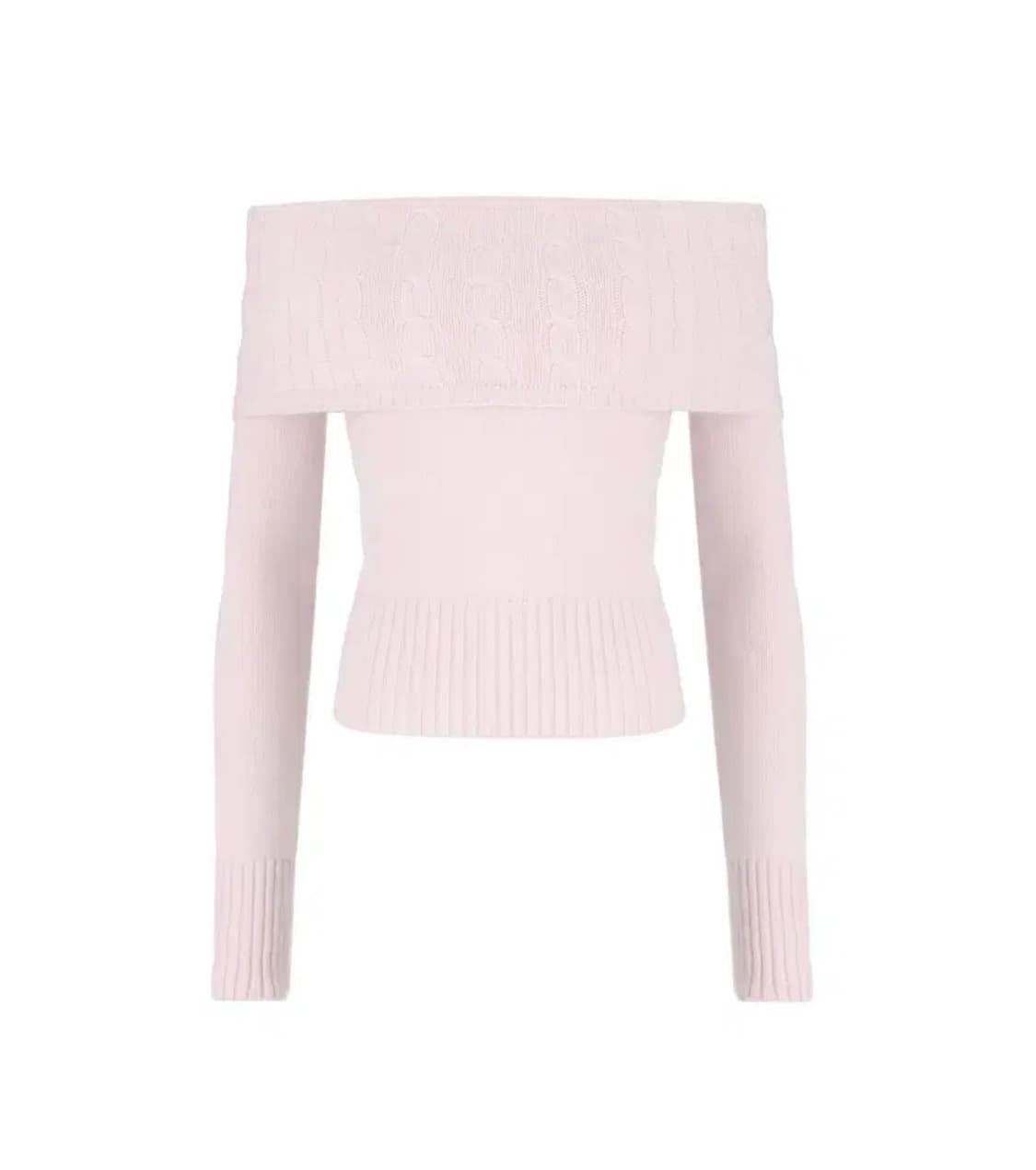 택o)클리시어 컵케이크 오프숄더 케이블 니트 핑크 상품이미지1