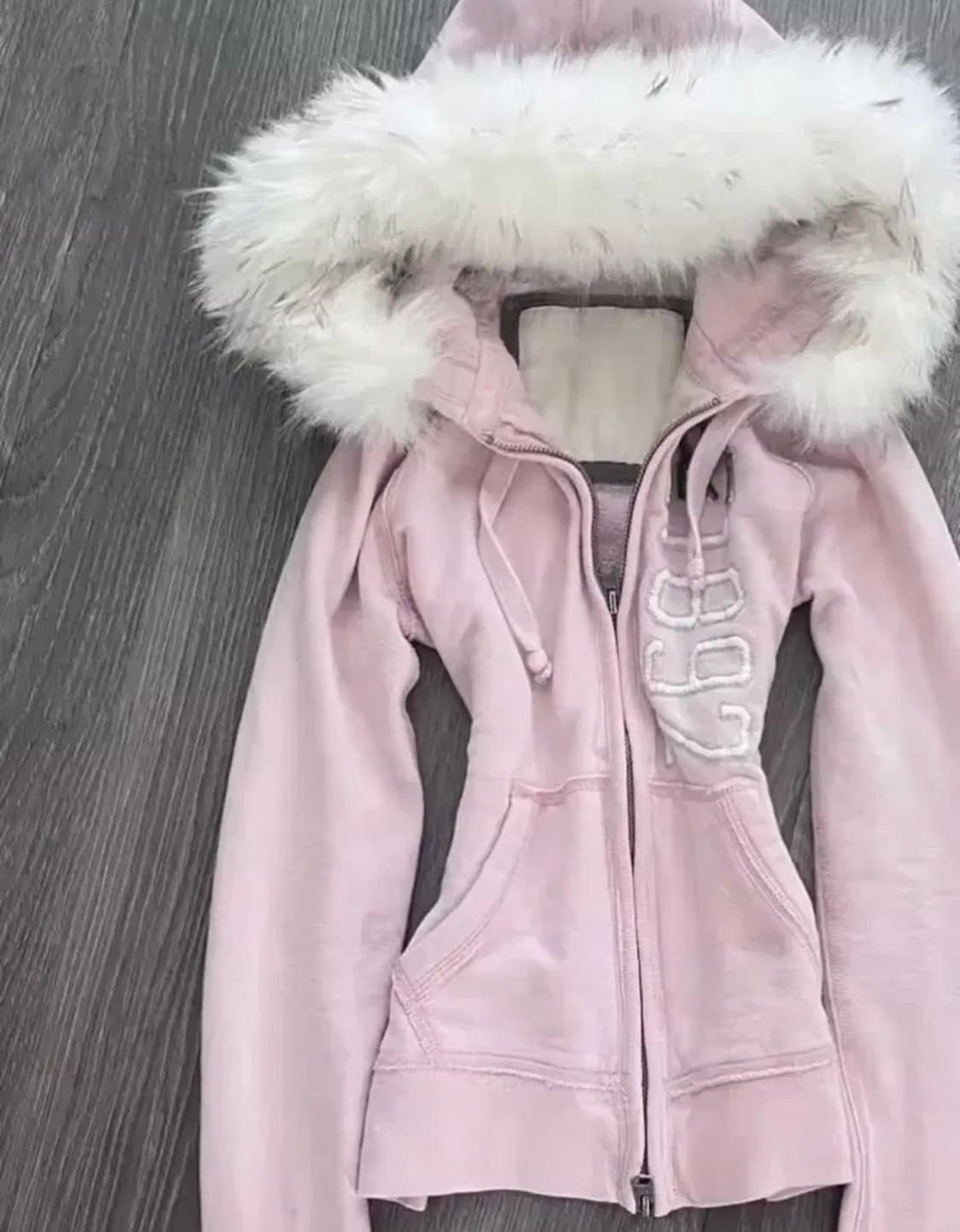 y2k 핑크 퍼 후드 집업 상품이미지1