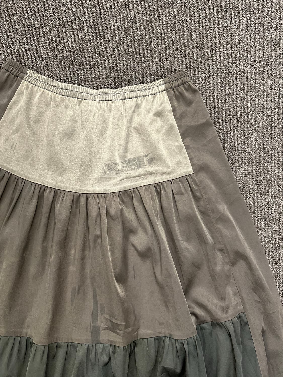 OS)Japanese vintage 브라운 새틴배색 플레어 스커트 상품이미지5