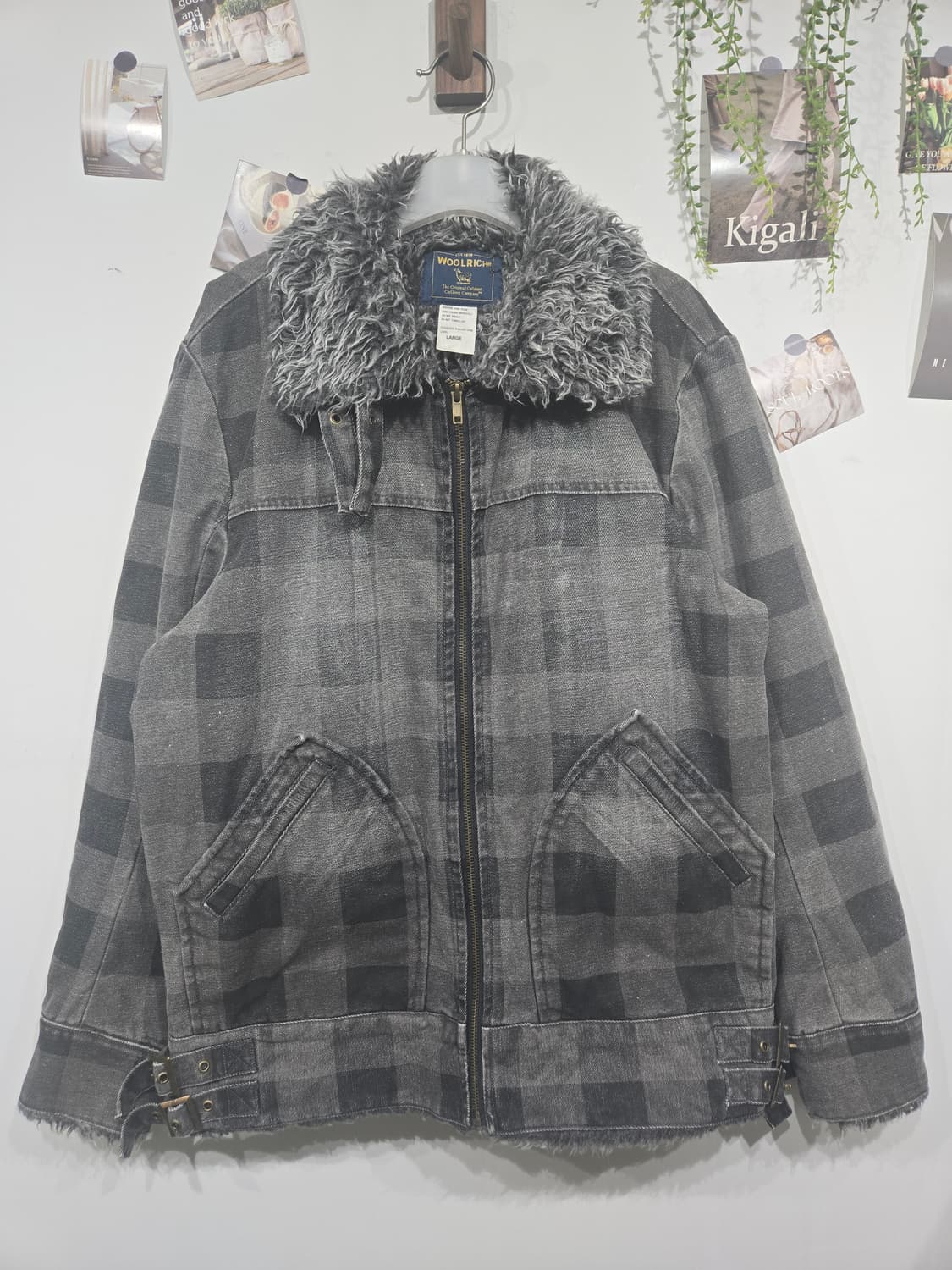 울리치 체크 패턴 퍼 카라 데님 자켓 상품이미지1