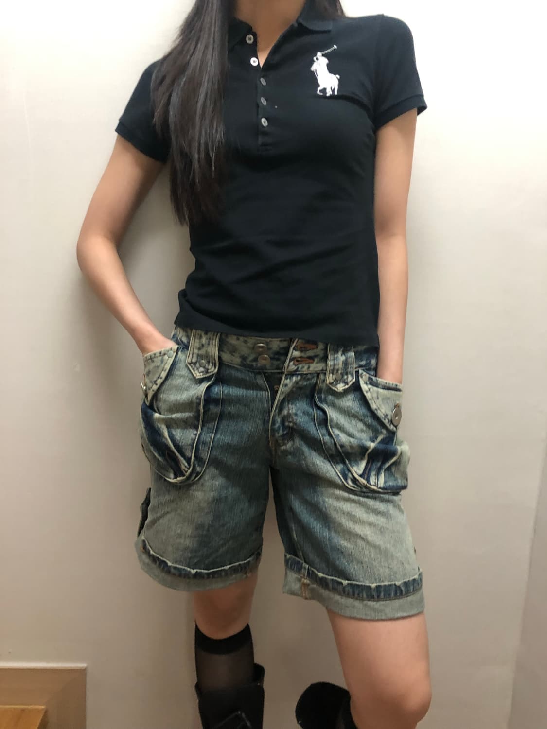 빈티지 폴로 네이비 카라 티셔츠 상품이미지5