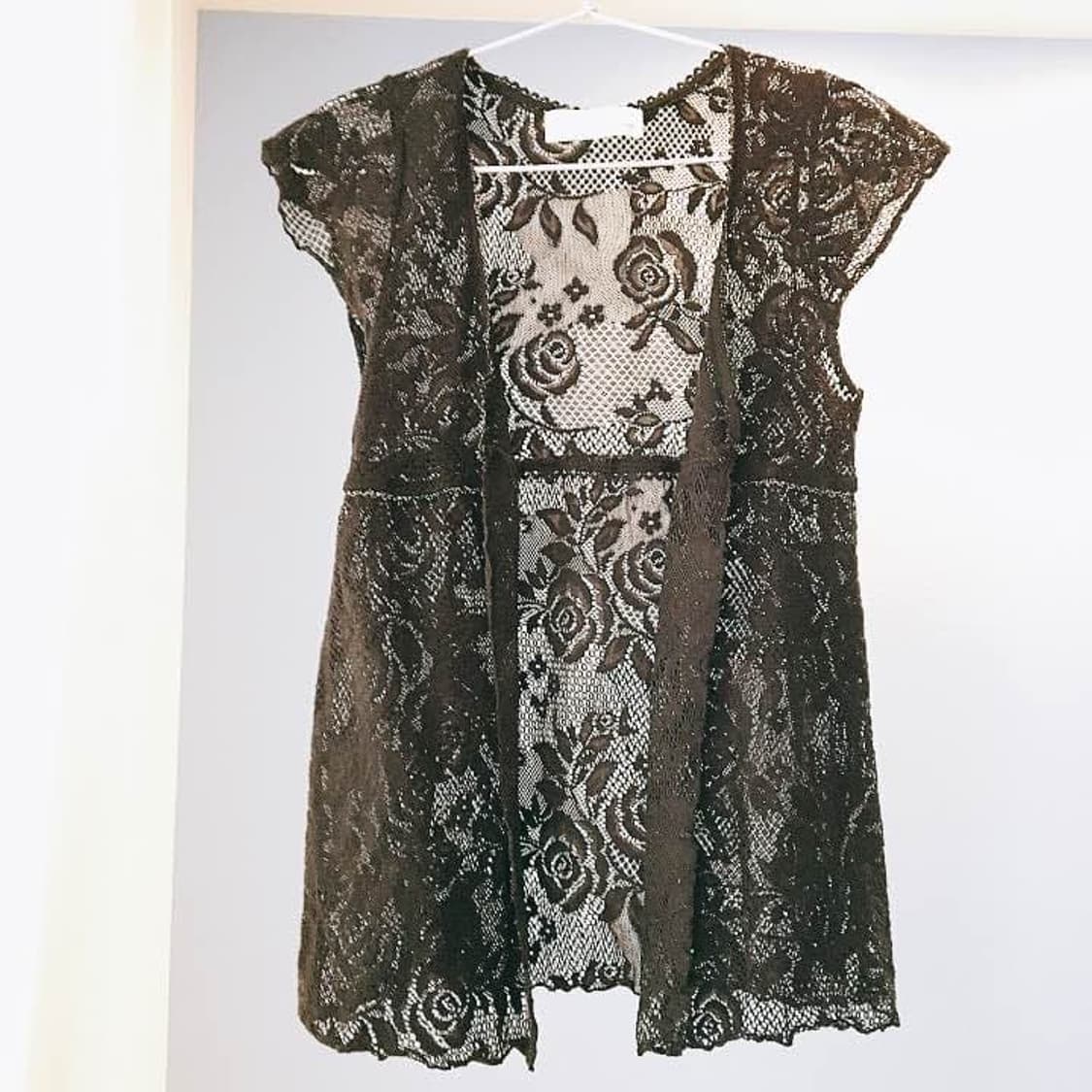 빈티지 레이스 글리터 시스루 로즈 레이어드 니트 가디건 상품이미지1