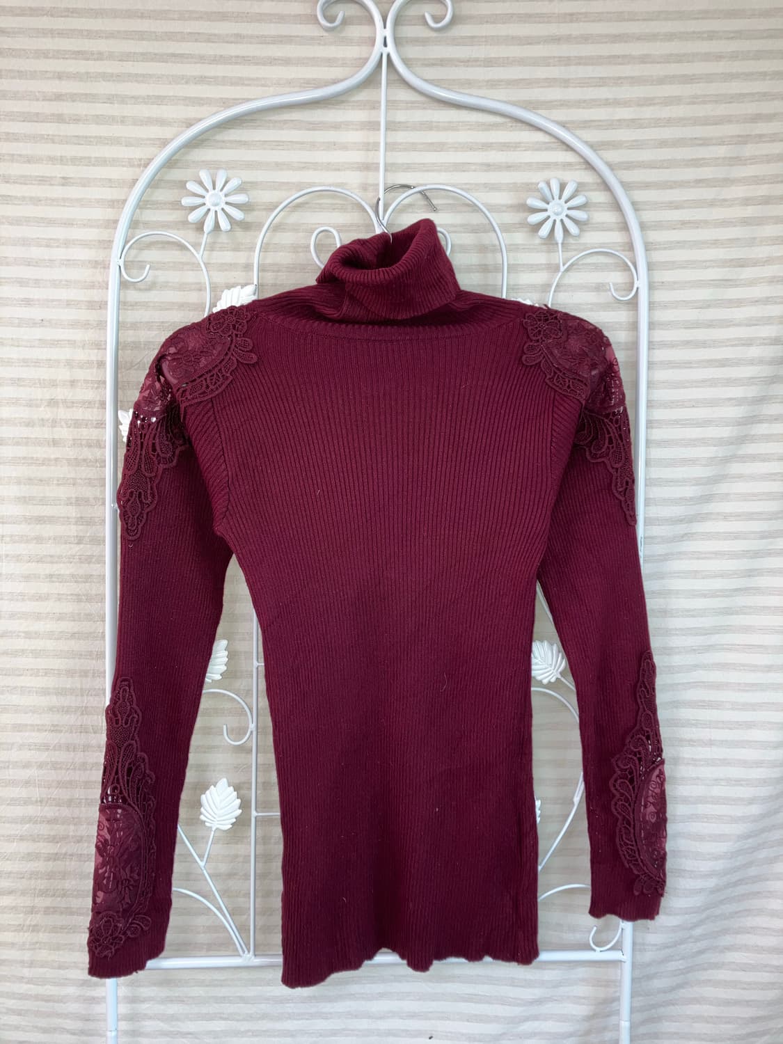 jpn vintage 레드와인 자수 디테일 골지 니트 y2k 스트릿 갸루 상품이미지4