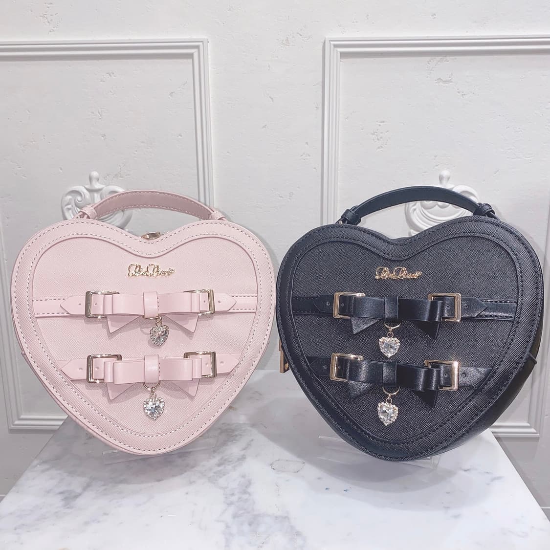 교판 리즈리사 리본 비쥬 하트 백 가방 블랙 양산형 지뢰계 상품이미지1