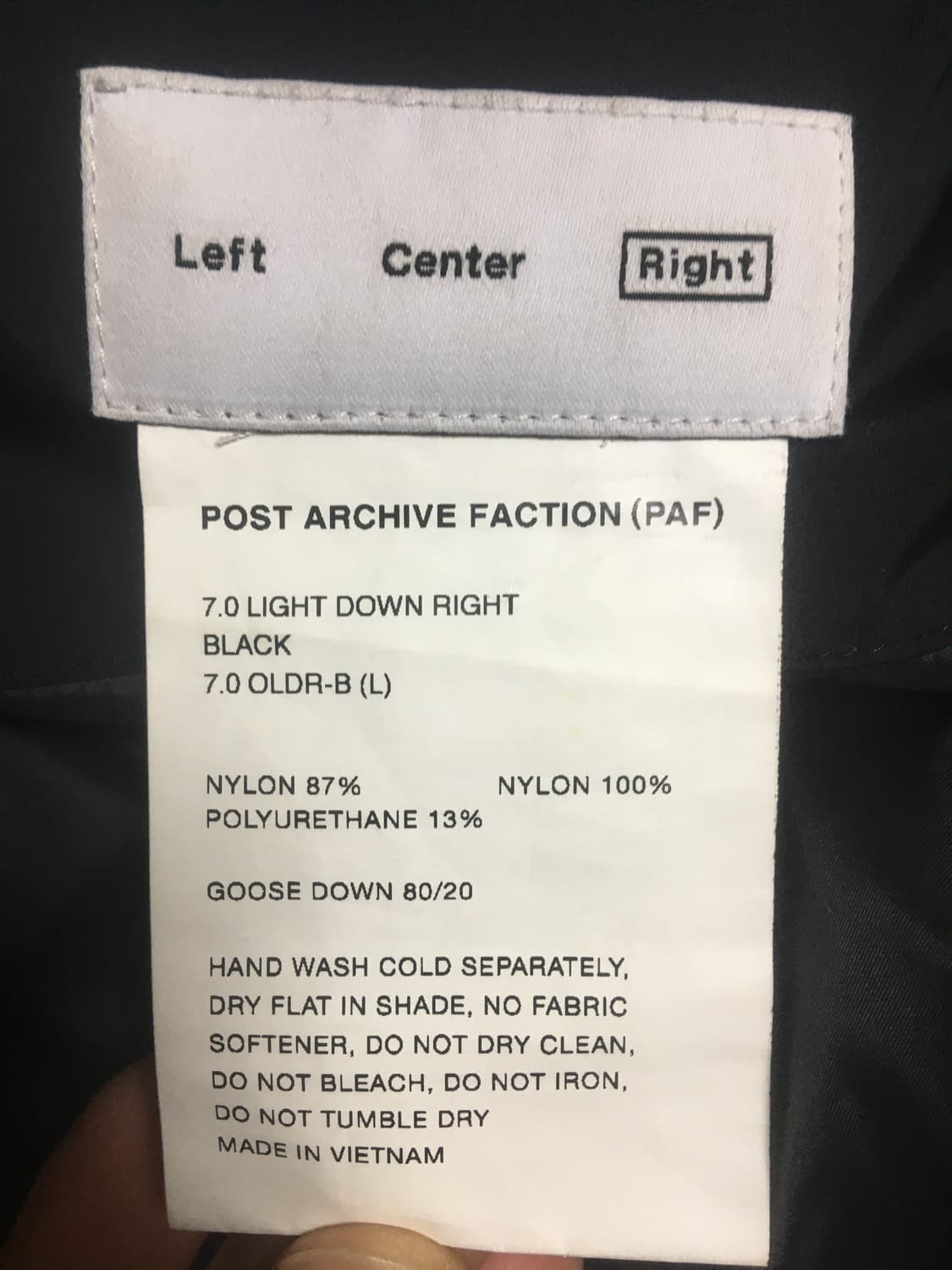 포스트아카이브팩션 7.0 Light down Right 블랙 판매합니다 상품이미지4