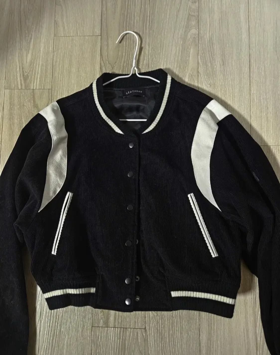 레더리 코듀로이 바시티 테디 자켓 black 상품이미지1