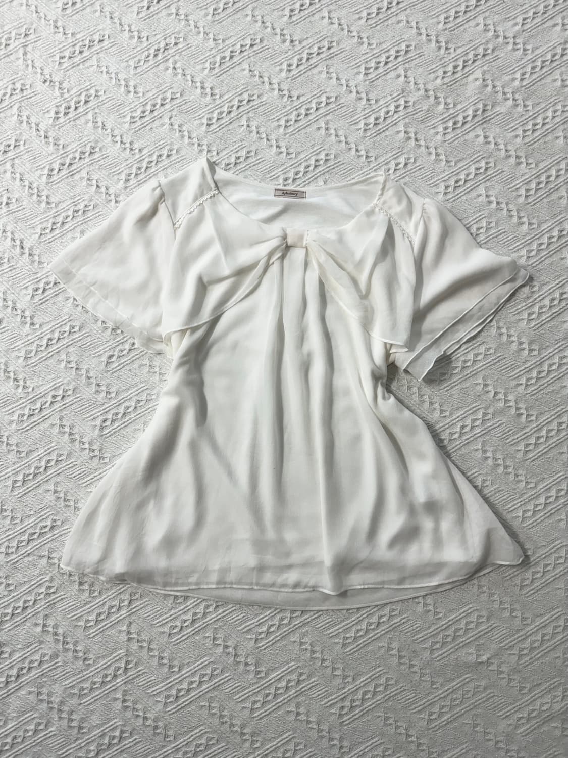 리본 모티프 넥 레이스 셔링 디테일 폴라 넥 티 2pcs SET 상품이미지7