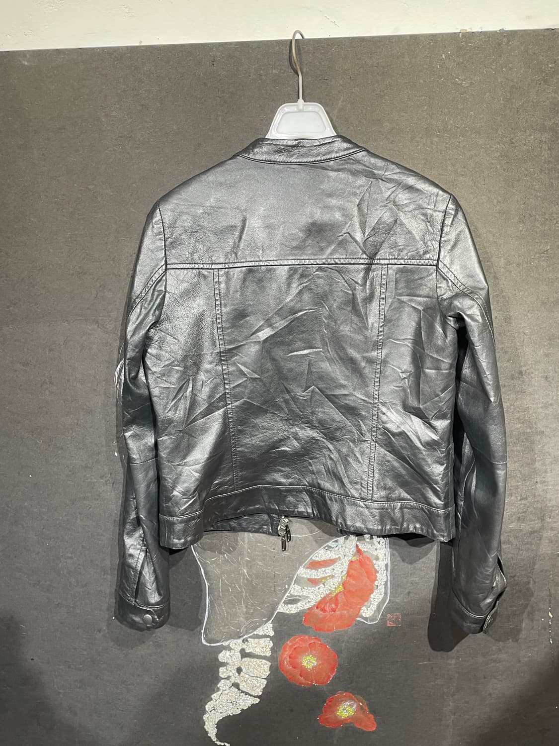 미쉘클랑 램스킨 차이나카라 크롭 가죽 자켓 38 상품이미지8