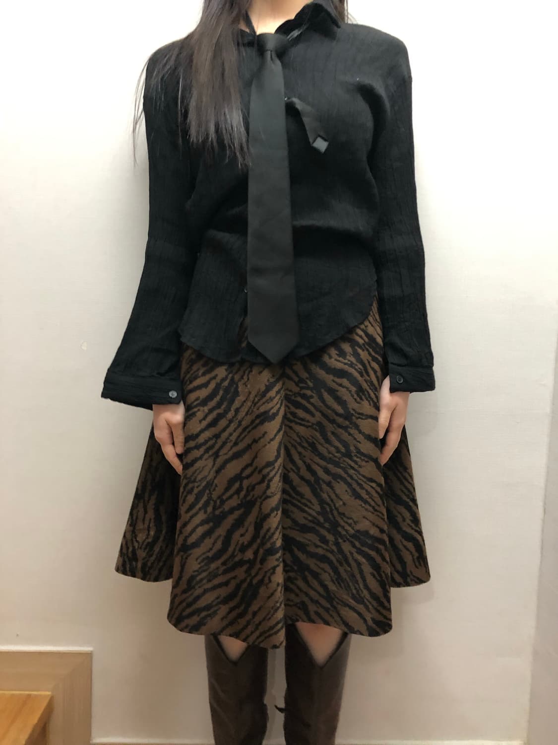 빈티지 브라운 지브라 미디 스커트 상품이미지1