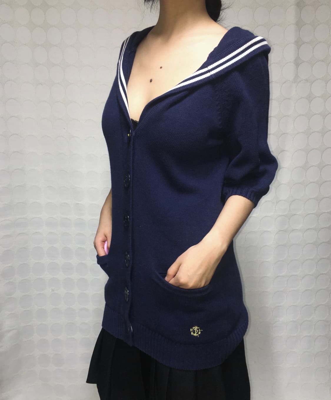 polo Ralph Lauren 오부 퍼프소매 네이비 후드 니트 가디건 상품이미지2