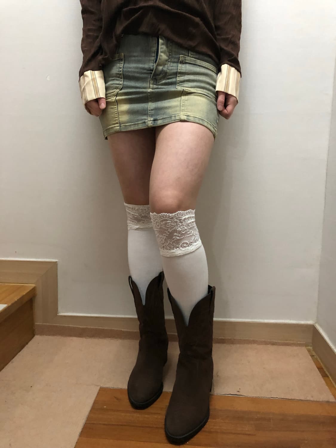 빈티지 데님 워싱 미니 스커트 상품이미지3