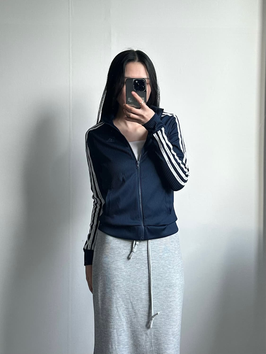 아디다스 자수로고 네이비 골지 트랙 져지  상품이미지1