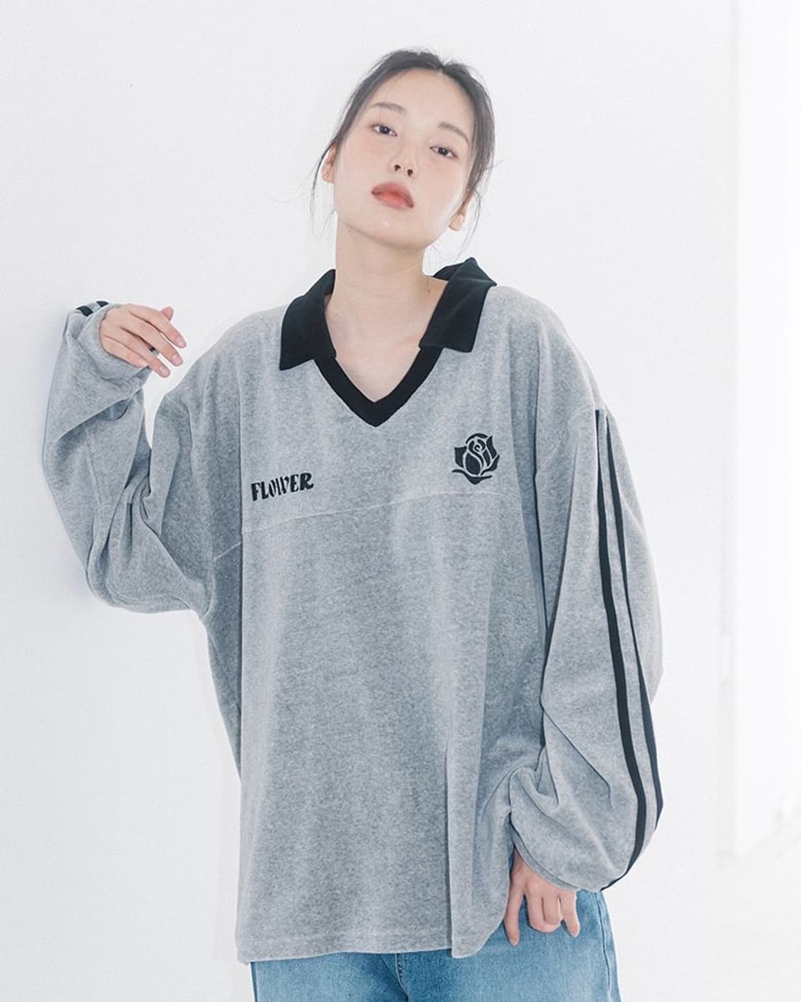 HAVISM 해비즘 벨루어 브이넥 맨투맨 상품이미지1