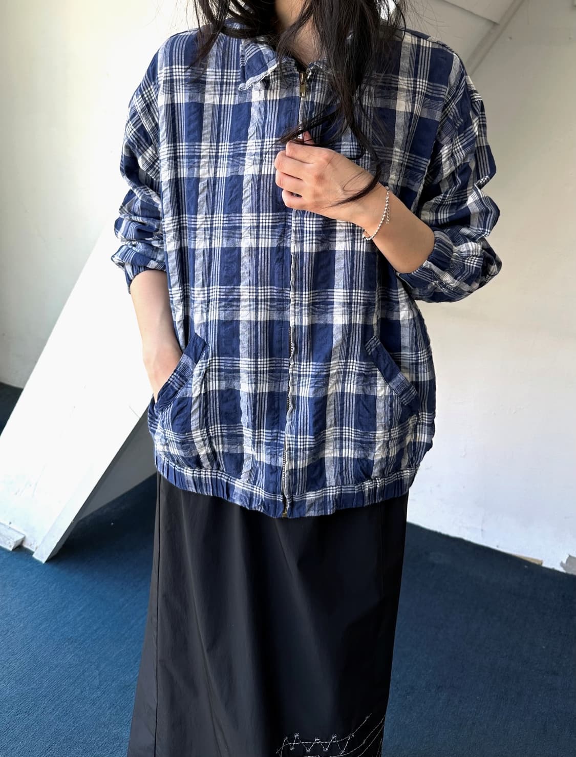 Cotton sucker wrinkled zip blouson 상품이미지6