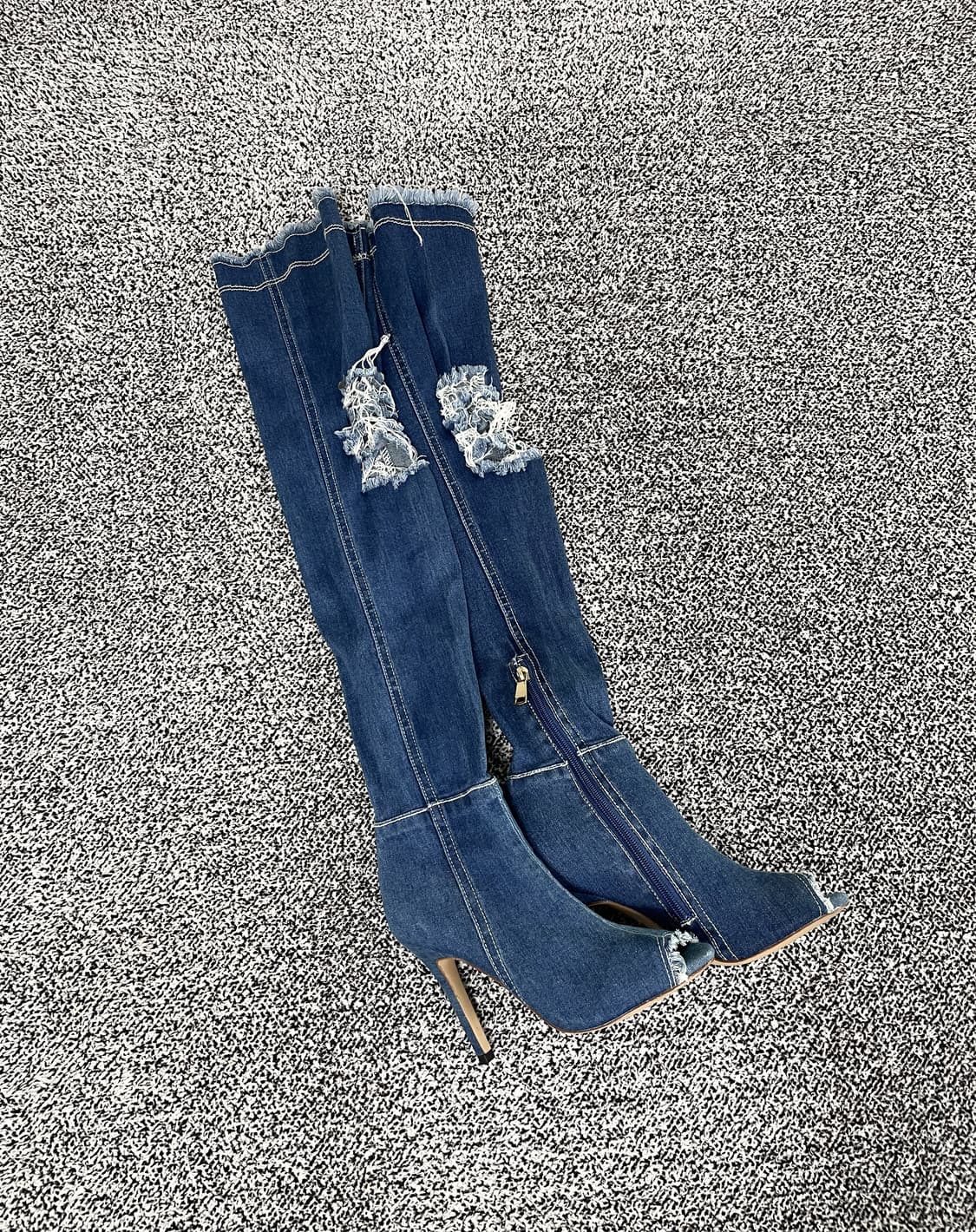 빈티지9. Balmain 발망 데미지 데님 레이스업 힐 롱 부츠 상품이미지1