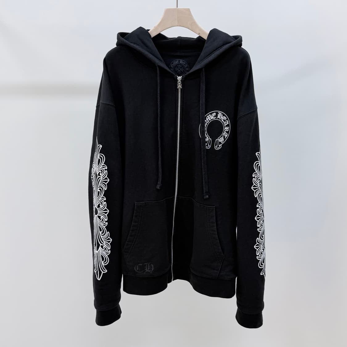 [S급/XL] 크롬하츠 홀스슈 플로랄 헤비웨이트 퍽유 후드집업 상품이미지4