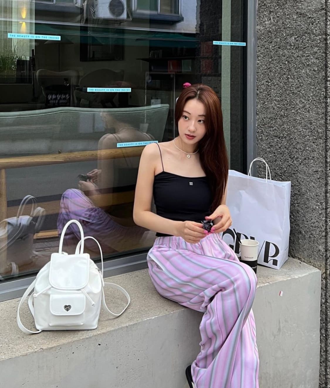 폴리스엠 스트라이프 소프트 글로시 팬츠 핑크 상품이미지2