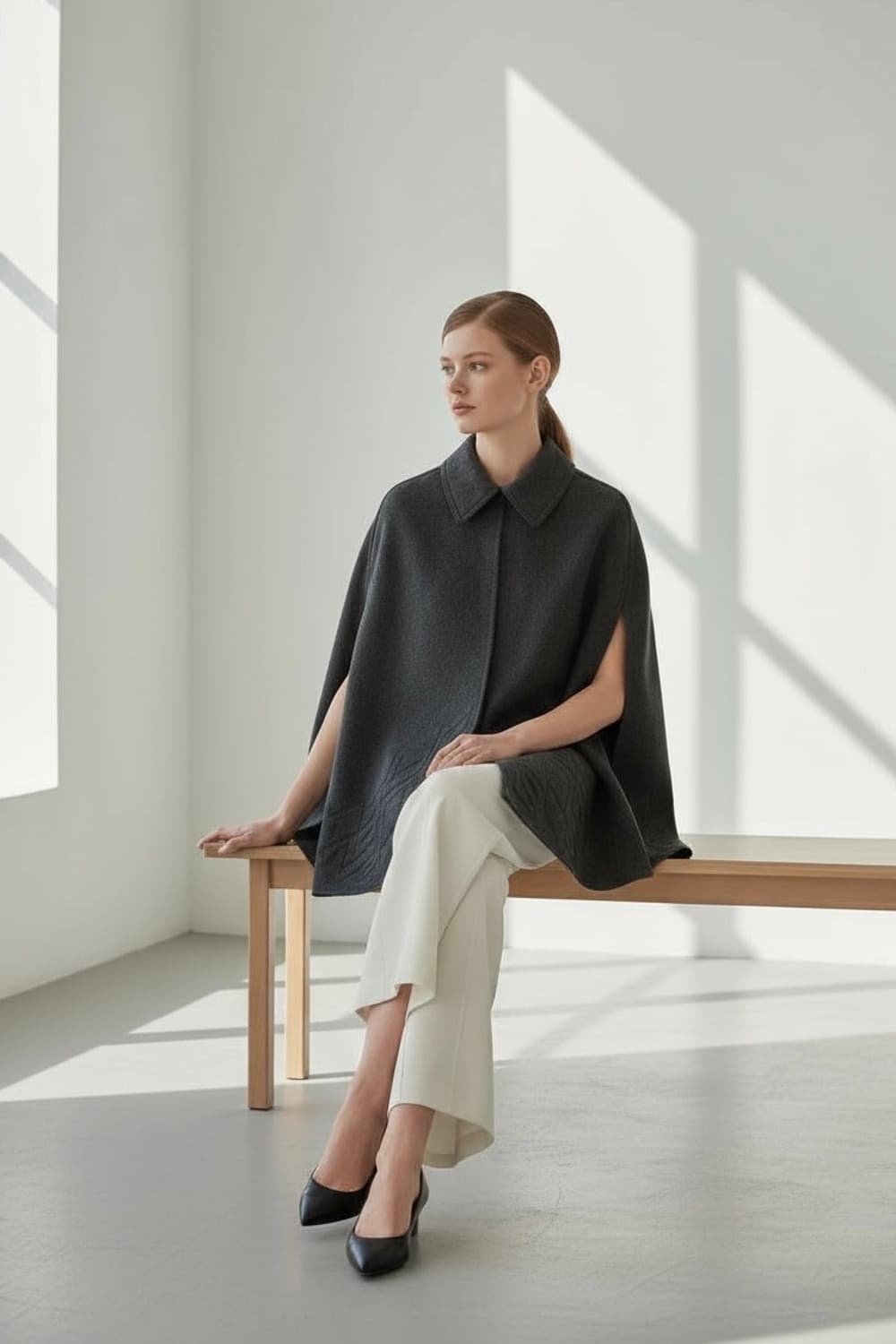 로로피아나 캐시미어 레더 케이프 망토 상품이미지2