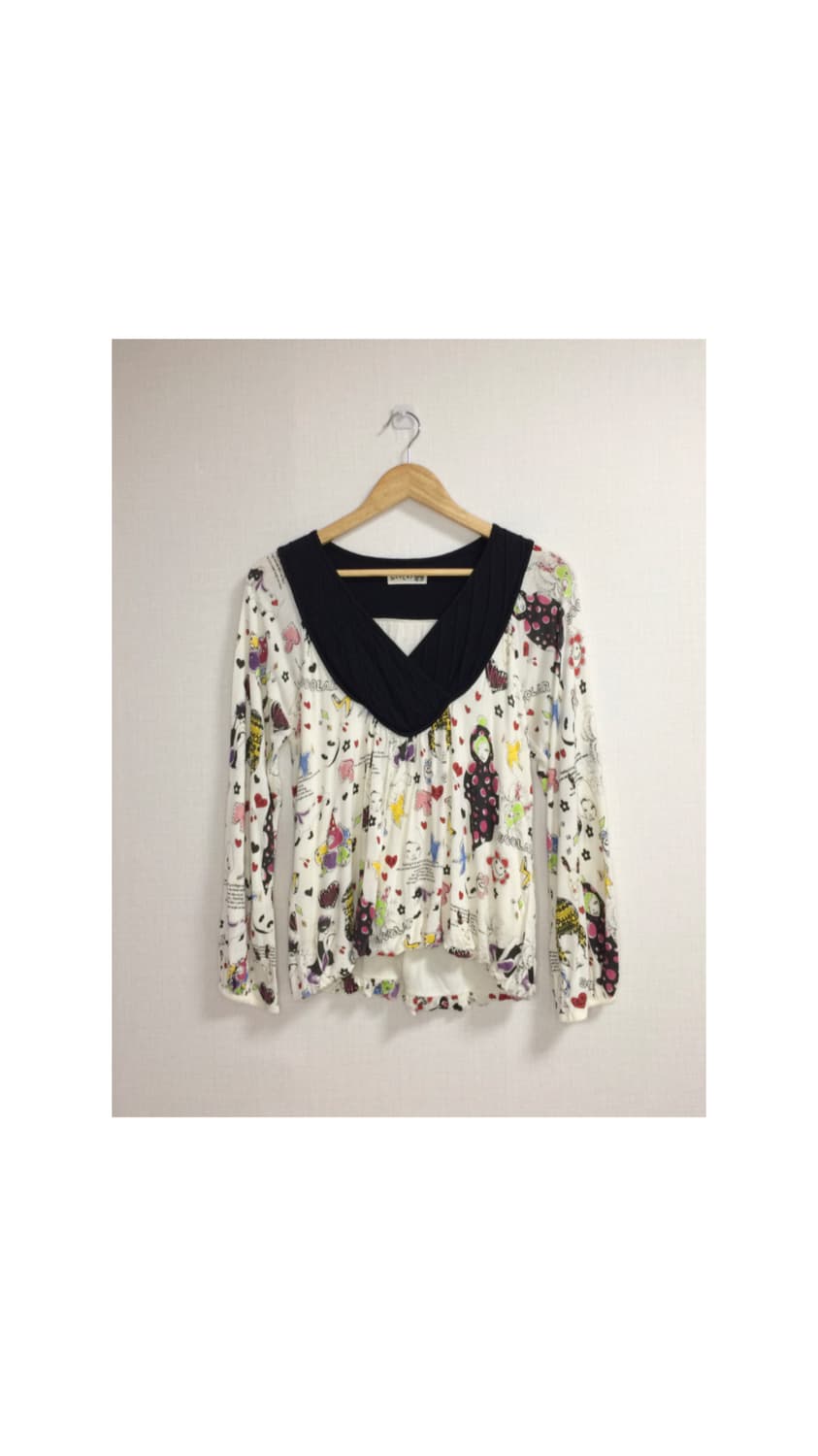 Scolar 스칼라 프린팅 벌룬 브이넥 긴팔 상품이미지1