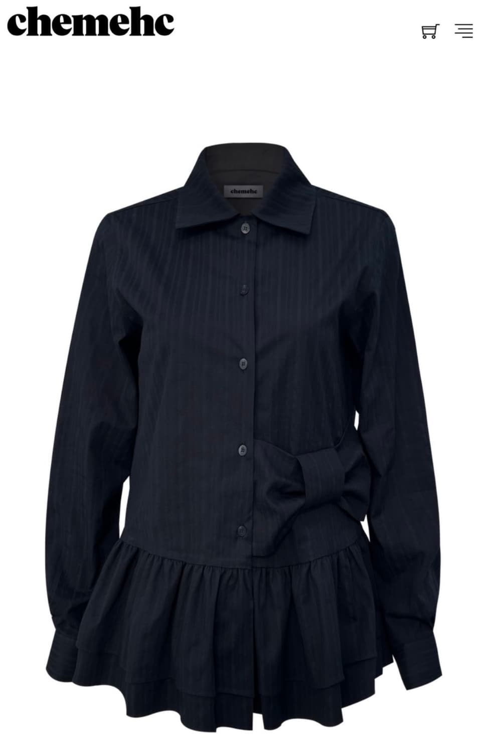 체메씨 보우 프릴 리본 셔츠 블루 블랙 상품이미지4