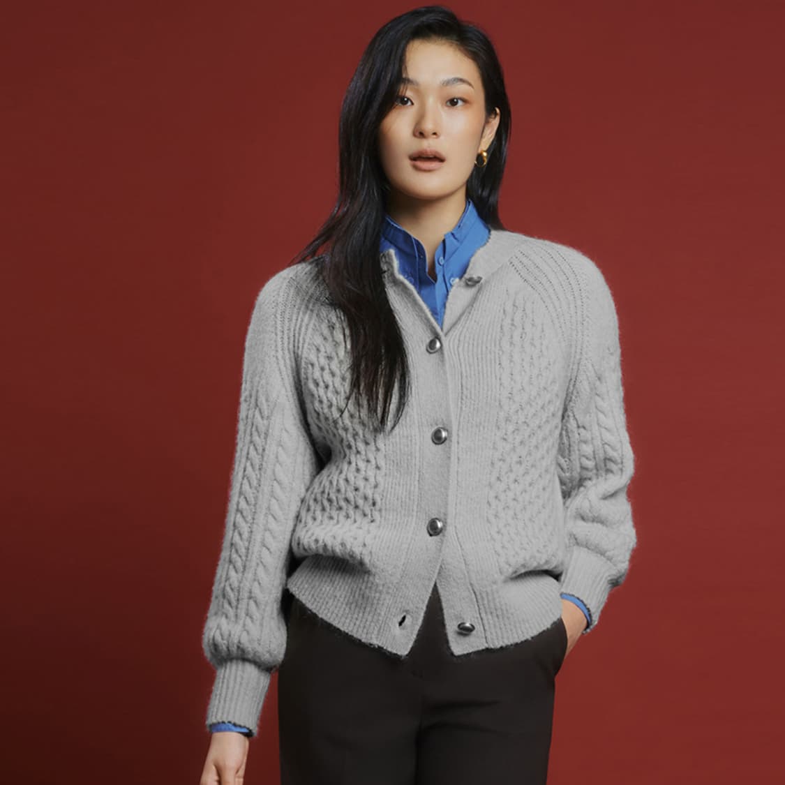 제인송(Jain Song) 알파카 블렌드 케이블 니트자켓가디건 55-66 상품이미지2