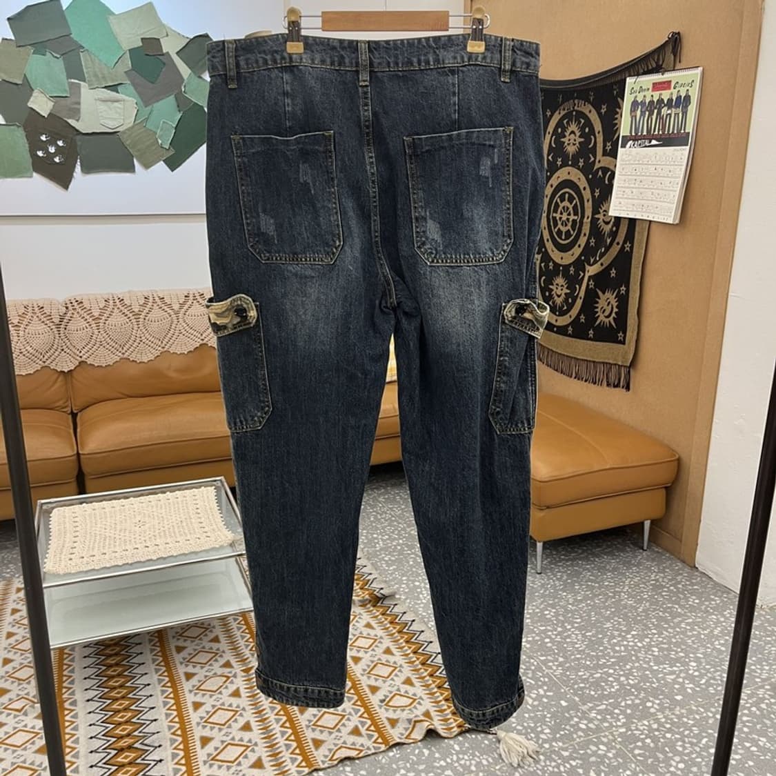 빈티지 스트릿 펑크 카모 밀리터리 카고 데님팬츠 36인치 C11049 상품이미지4