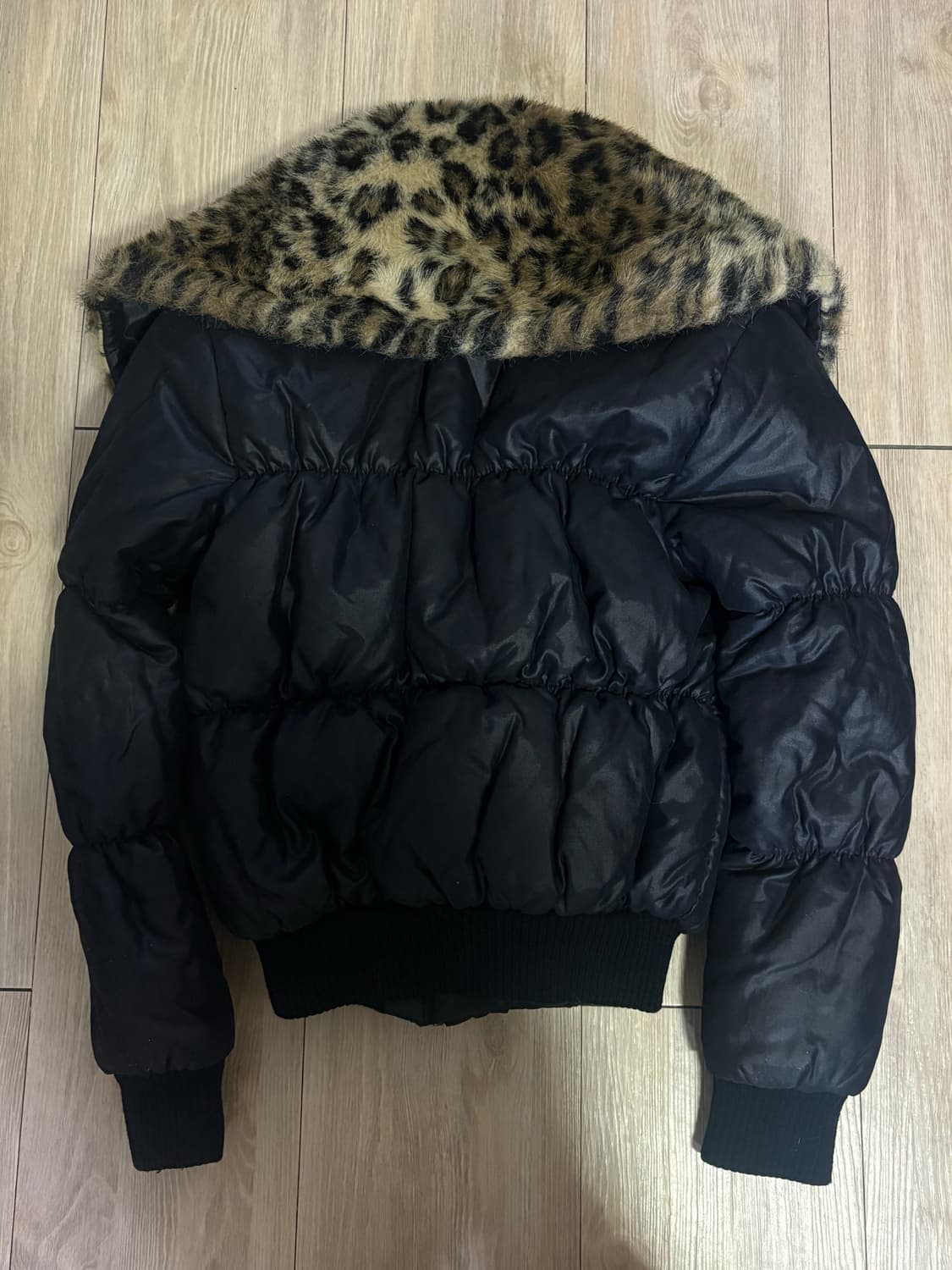 갸루 호피 레오파드 크롭 패딩 상품이미지3